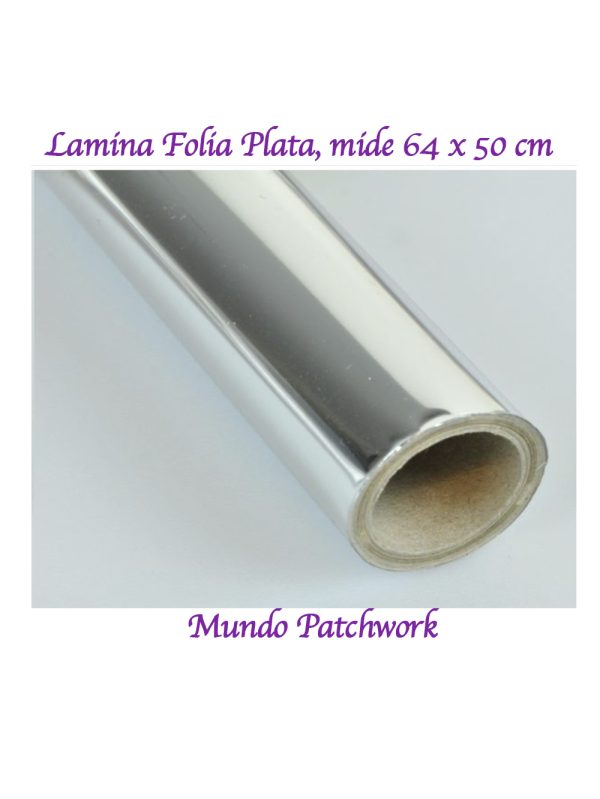 Lamina de Folia solo textil, color Plata mide 64cm ancho x 50cm
