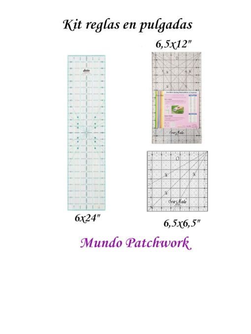 Kit 907 Set de 3 reglas patchwork marca Sew Mate  6,5x6,5" + 6,5x12"+ 6x24"