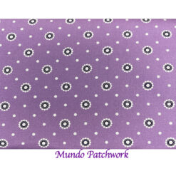 100% algodón, diseño circulos, fondo lila