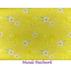 100% algodón, diseño floral, fondo amarillo