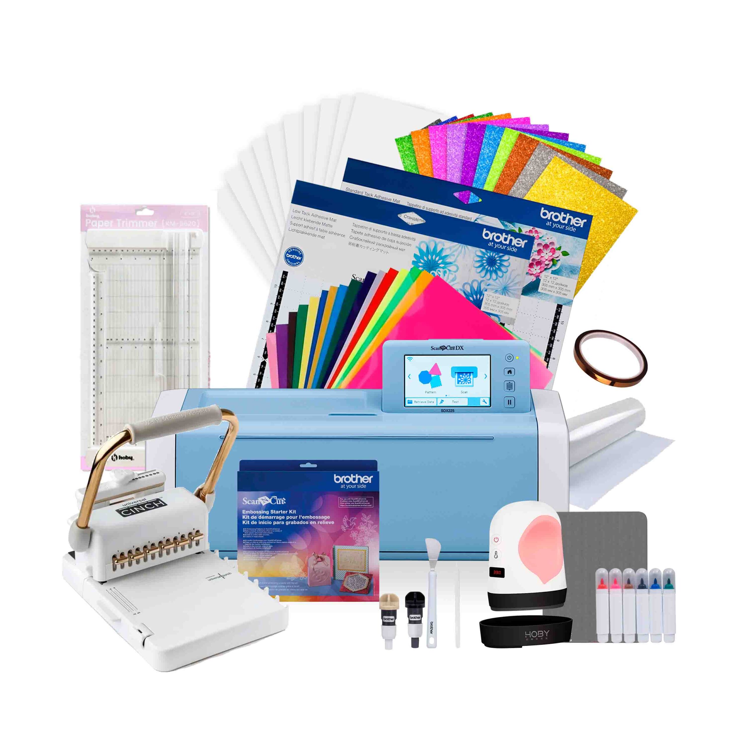 Kit Scan SD225 Brother + Kit Repujado + Estamp Mini Hoby + Encuadernadora Cinch + Guillotina