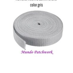 Rollo Huincha para mochila, mide 25mm x 50mt, color gris claro