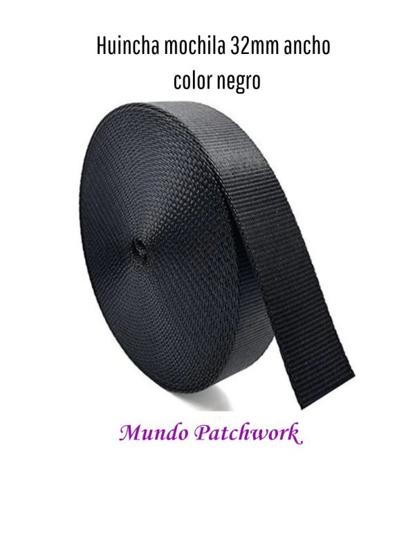 Rollo Huincha para mochila, mide 32mm x 50mt, color negro