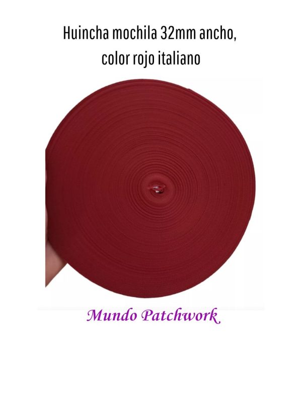 Rollo Huincha para mochila, mide 32mm x 50mt, color rojo italiano