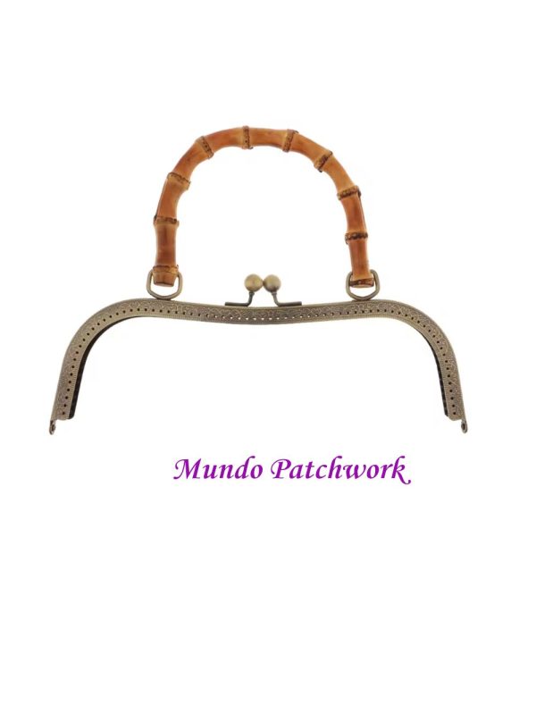 Manilla metálica para bolso, mango bamboo, ancho 27cm x 20 cm largo