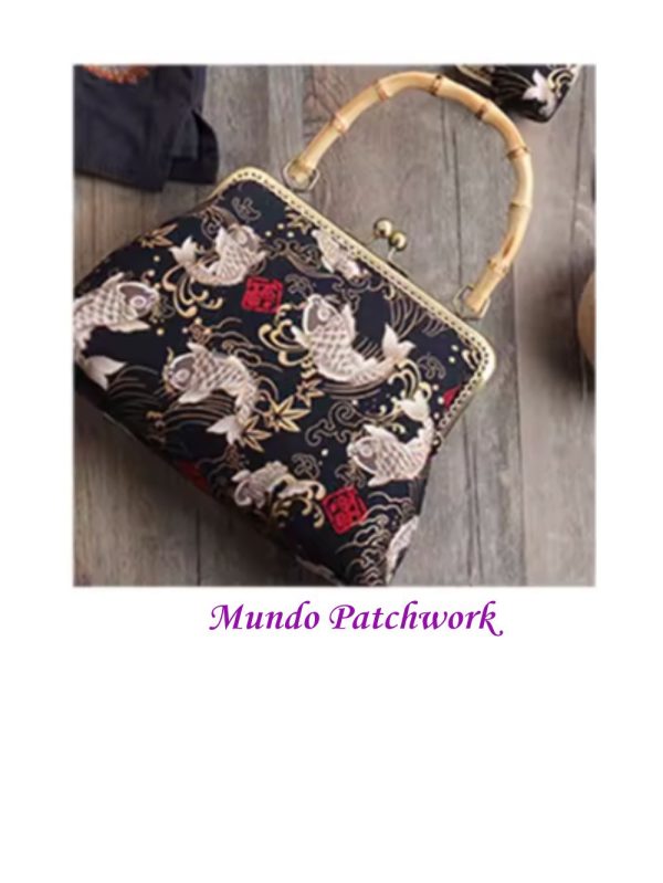 Manilla metálica para bolso, mango bamboo, ancho 27cm x 20 cm largo - Imagen 2