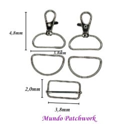 Gancho langosta metálico mide 48 x 38mm x 2 unidades + 2 hebillas + 1 hebilla