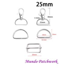 Gancho langosta metalico mide 25 mm x 40 mm, 2unid + 2 argollas metálicas + 1 Hebilla