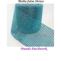 Malla falso Strass, mide  12 cm ancho x 1 mt, color turquesa