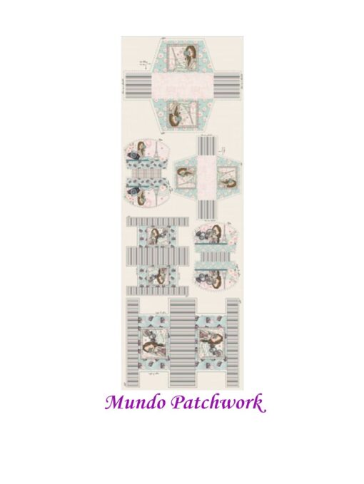 Panel 100% algodón brasilero, mide 49 x1,50mt, diseño 6 estuches Perfumes