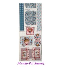 Panel 100% algodón brasilero, mide 49 x1,50mt, diseño 2 bolsos y 2 estuches Felicidad