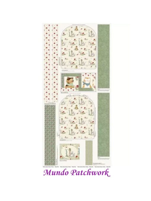 Panel 100% algodón brasilero, mide 67 x1,50mt. diseño 1 Mochila Gatito