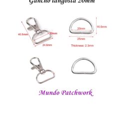 Gancho langosta metalico  mide 20 mm x 40,8 mm,  2unid + 2 argollas metálicas