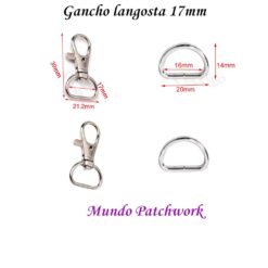 Gancho langosta metalico  mide 17 mm x 39 mm,  2unid + 2 argollas metálicas