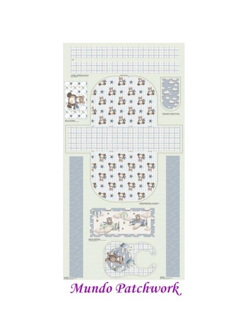 (9)Panel Tricoline 100% algodón, mide 74x1,50mt, diseño bolso bebé y babero