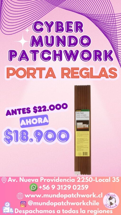 Porta Regla Omnigrid de madera, 5 ranuras mide 50 cm largo x 9 cm ancho