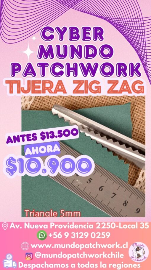 Tijera ZIG ZAG mide 23,5cm corta triangulos de 5mm