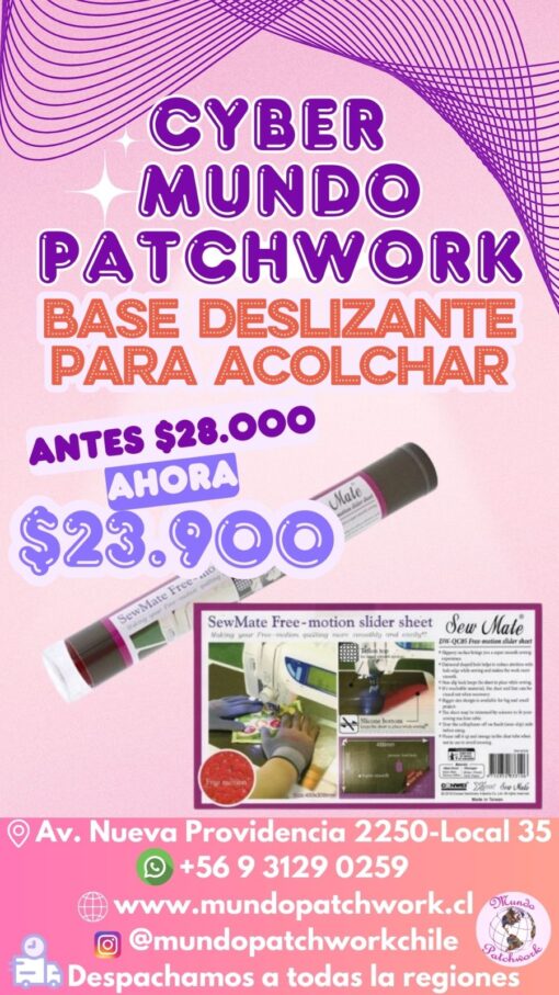 Slider Sheet (base deslizante) Sew Mate para acolchar mide 48x30cm