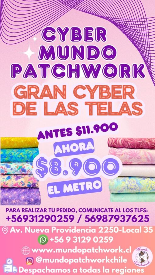 Telas 100% algodón, 1.10 mt. ancho x 1 mt, puedes comprar desde 30cm