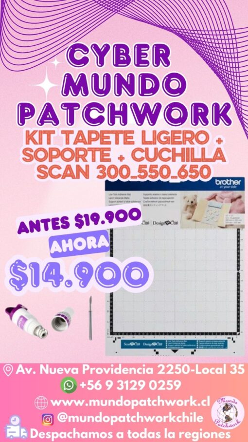 Kit Scan Brother 300-550-600,Tapete Ligero 30x30+Soporte cuchillo+cuchillo corte