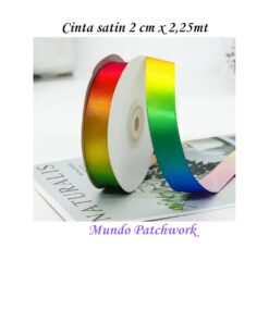 Cinta de satin arcoiris, mide 2cm ancho x 2,25 mt largo