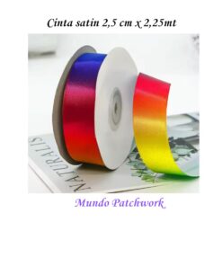 Cinta de satin arcoiris, mide 2,5 cm ancho x 2,25 mt largo