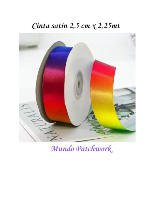 Cinta de satin arcoiris, mide 2,5 cm ancho x 2,25 mt largo