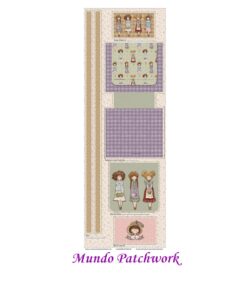 Panel 100% algodón brasilero, mide 49 x1,50mt, diseño Bolso Muñecas