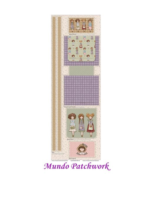 Panel 100% algodón brasilero, mide 49 x1,50mt, diseño Bolso Muñecas