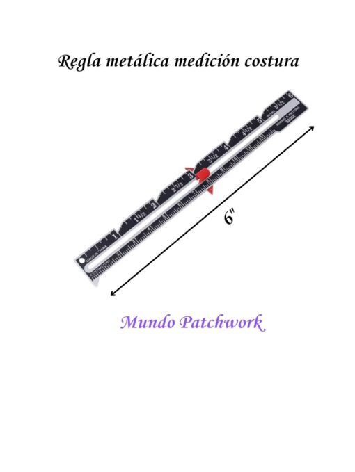 Regla metálica para costura en cm y pulgada, mide 6 pulgadas largo (15cm)