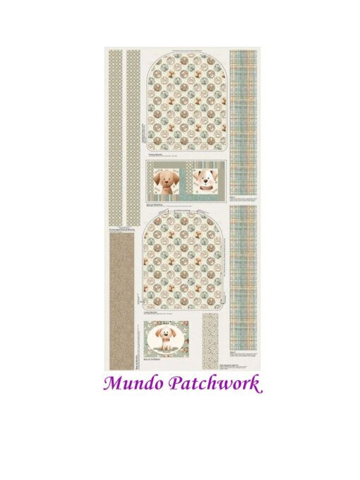Panel 100% algodón brasilero, mide 69 x1,50mt, diseño 1 Mochila Perrito