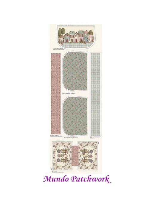 Panel 100% algodón brasilero, mide 49 x1,50mt, diseño 1 Bolsa y 1 estuche Villa
