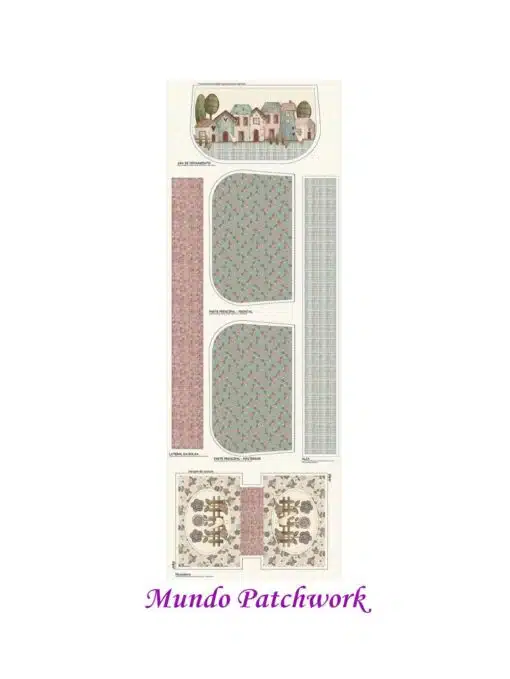 (12)Panel Tricoline 100% algodón, mide 49 x1,50mt, diseño 1 Bolsa y 1 estuche Villa