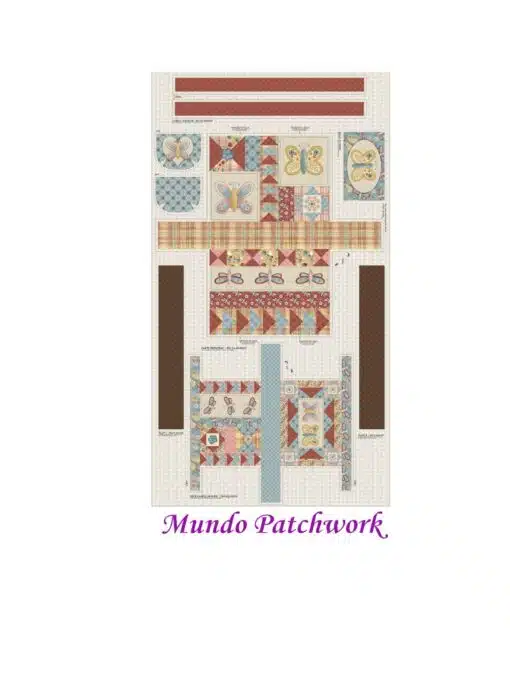 (5)Panel Tricoline 100% algodón, mide 79 x1,50mt, diseño 1 Bolso Mariposas