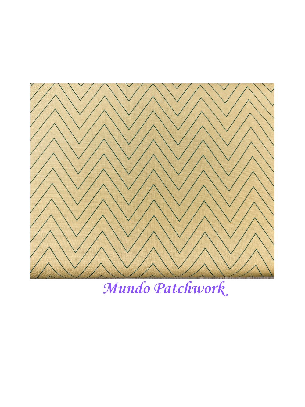 100% algodón, fondo beige lineas zig zag verdes, mide 1.10mt ancho x 30 cm