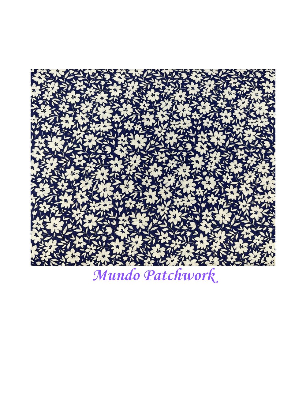 100% algodón, diseño fondo azul, flores blancas