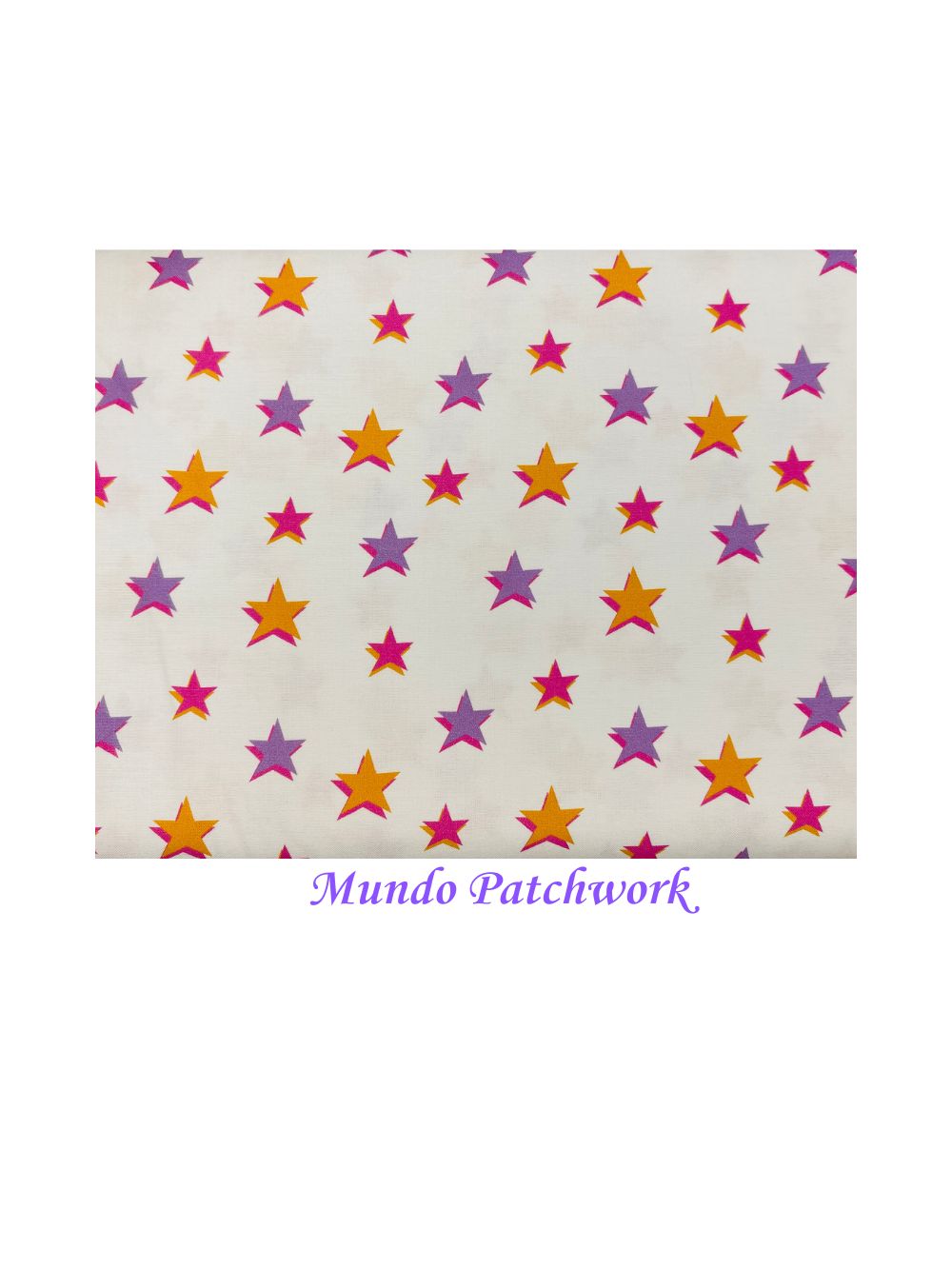 100% algodón, fondo blanco, diseño estrellas colores, mide 1.10mt ancho x 30 cmm