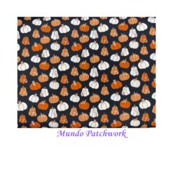 100% algodón, fondo negro diseño calabazas, mide 1.10mt x 30cm