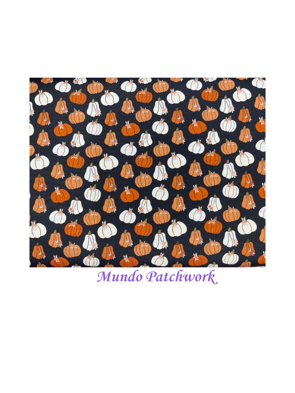 100% algodón, fondo negro diseño calabazas, mide 1.10mt x 30cm