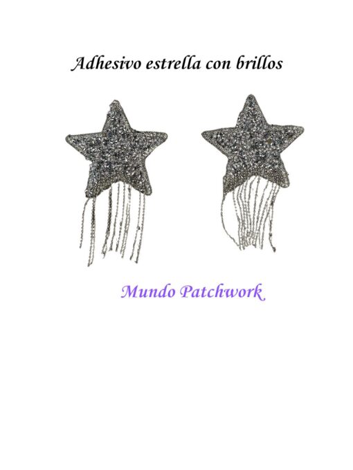 Aplicación para ropa estrella con brillos con adhesivo  x 2 unidades